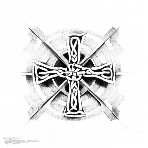 A Celtic Cross On The Right Side Of The Chest