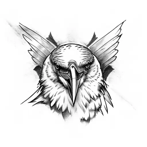 Raven With Open Wings And Rose