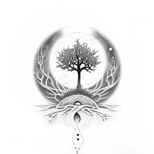 Tree Of Life With Gravestones And A Moon