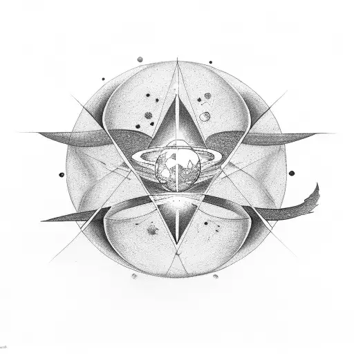 Tattoo With Planet And Geometric Form In Minimalism Style