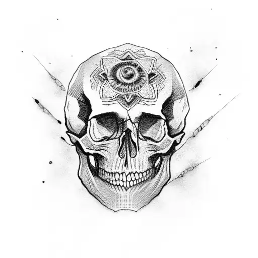 Skull That Is Broken And With A Red Eye