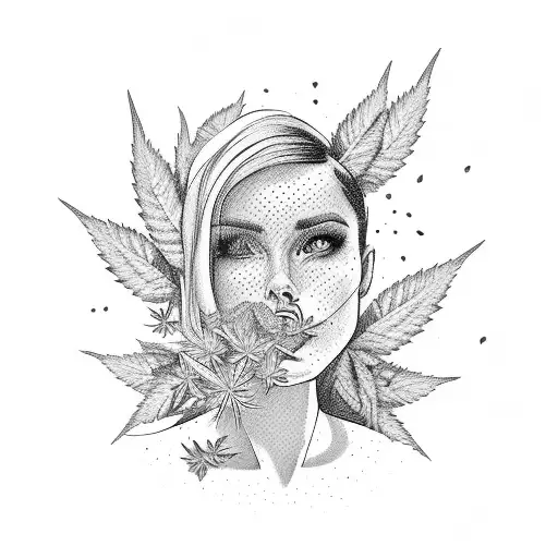 A Portrait Of The Client's Wife With Marijuana Leaves As A Decorative Border