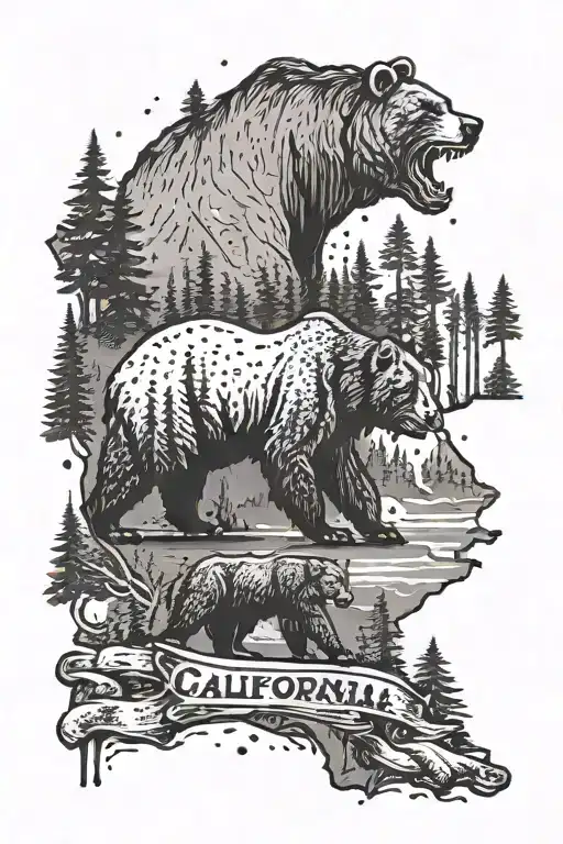 California Themed With Redwood Forest And California Bear