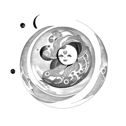 Moon Rising From A Uterus With The Golden Ratio