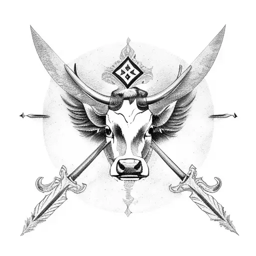 Cow With Sword Cross And Wings