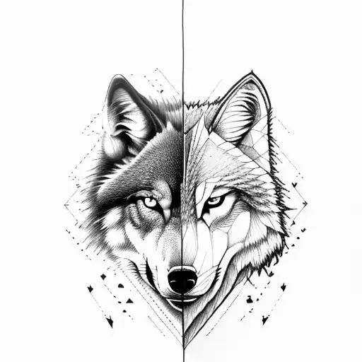 A Half Digital Wolf And Half Real Wolf With Fierce Look And An Arrow In Mid