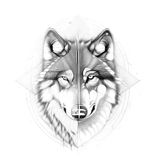 A Half Digital Wolf And Half Real Wolf With Fierce Look And An Arrow In Mid