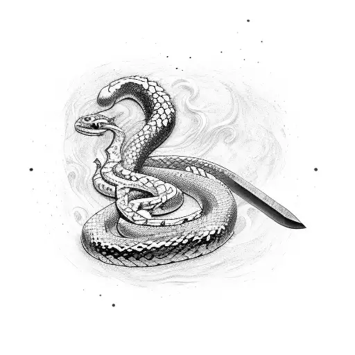Sword With A Snake Tangled Around