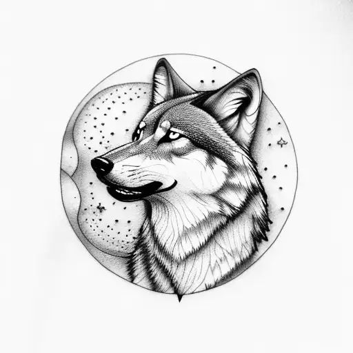 Wolf With Moon