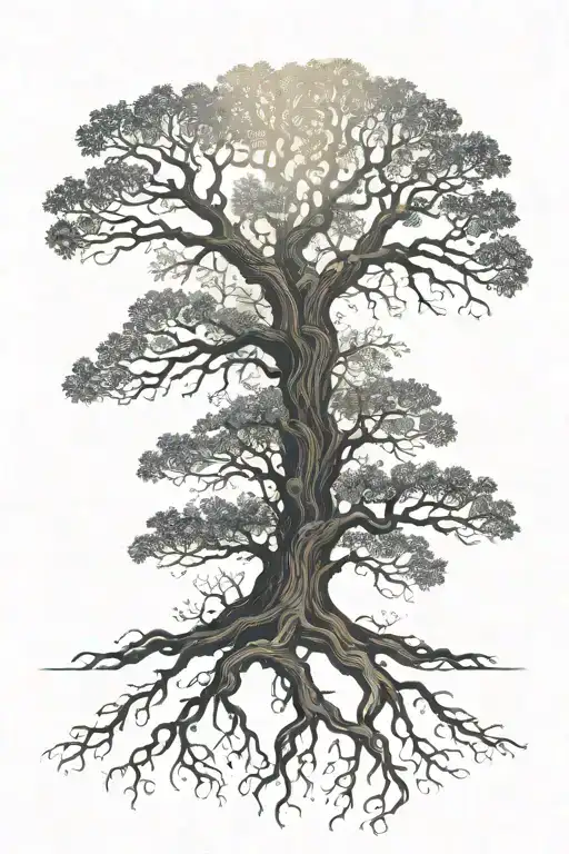 Oak Tree With Roots Extending