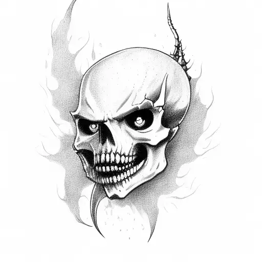 Serious Demon Head With Demon Ghost Skulls Going Around It Like Smoke