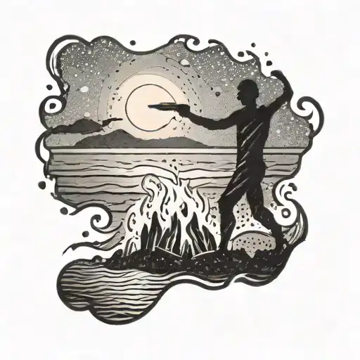 A Beach Bonfire With A Dancing Silhouette Against The Sunset