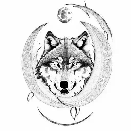 Wolf With Moon