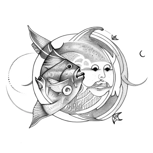 Pisces Symbol With Sun And Moon