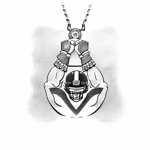 Create A Tattoo Of A Football Player Lifting Weights With A Cross Necklace As A Focal Point