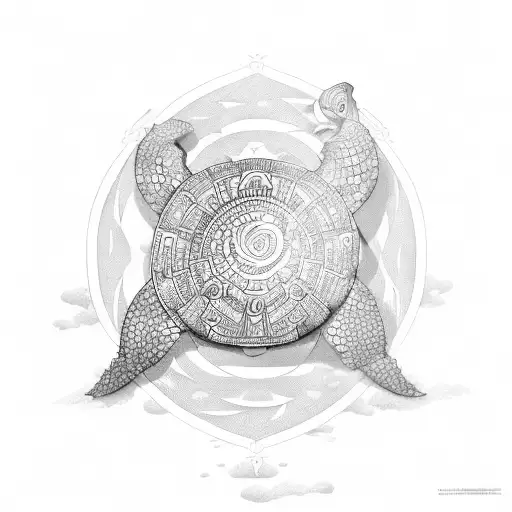 Polynesian Shellback Turtle With The God Neptun On Its Shell Merging To The Turtle