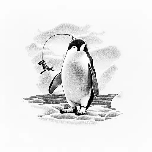 Penguin Fishing On A Golf Course