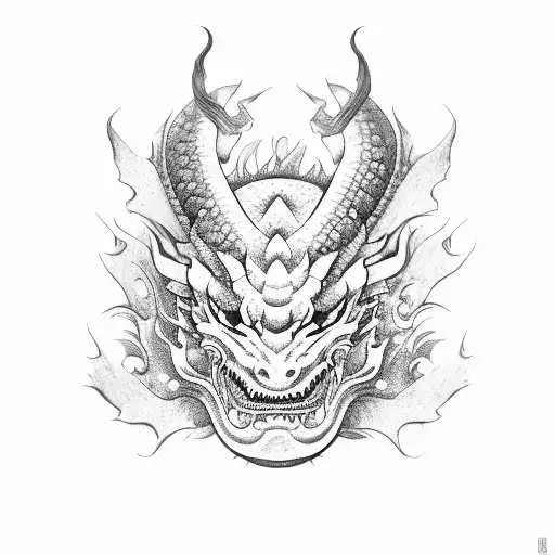 Japanese Dragon Oni Mask And Flowers