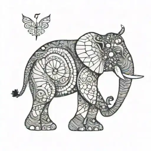 An Elephant Tattoo With Its Trunk Forming A Spiral Based On The Fibonacci Sequence