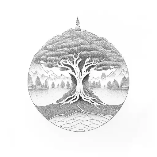 Family Life Of Tree And Buddha In Harmony