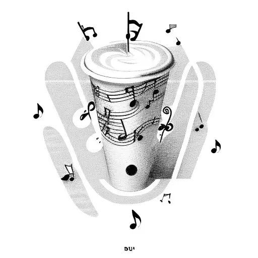 A Guitar With Musical Notes Forming The Shape Of A Coffee Cup