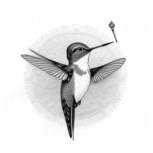 Black Hummingbird With Blue Orchid And Two Pocket Watches