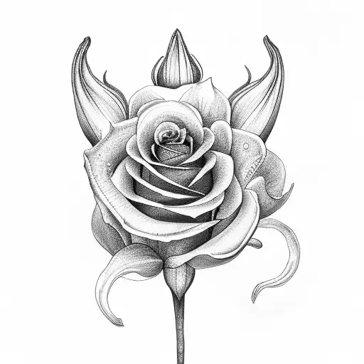 4 Big Lilies With Leaves And 1 Rose And No Color