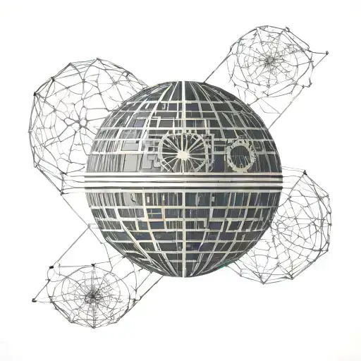 A Minimalist Geometric Design Of The Death Star With Intricate Dotwork Detailing