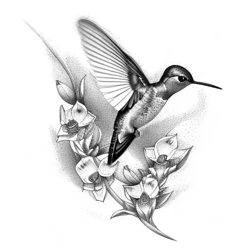 Masculin Black Hummingbird With Blue Orchid