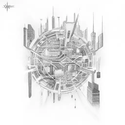 Dystopian City Leading Into Space And Nebula