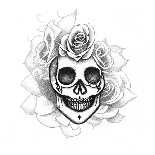 Female Gypsy Skull Looking Left With Hair And Three Roses