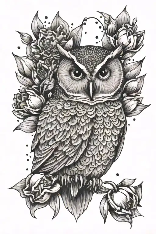 Owl With Two Tulips And Dandelions