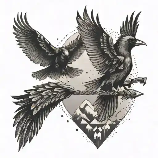 Arrow And Raven Flying