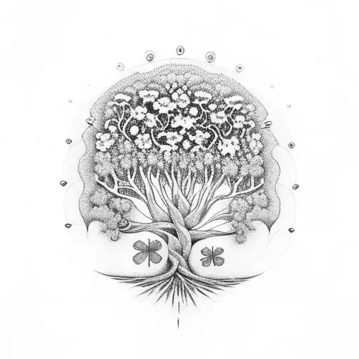 Irish Tree Of Life And Many Flowers