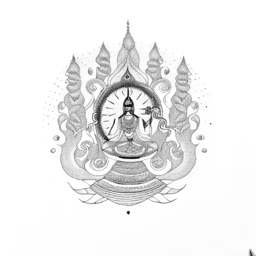 Aum With Tree And Veena And Hour Glass