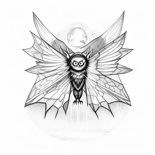 Mothman Cryptid Perched On A Giant Lantern At Night With The Moon Overhead