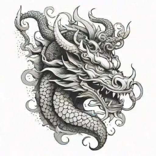 Japanese Style Dragon With And Oni Mask