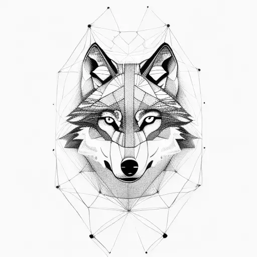 Wolf With Geometric Lines And Blue Eyes