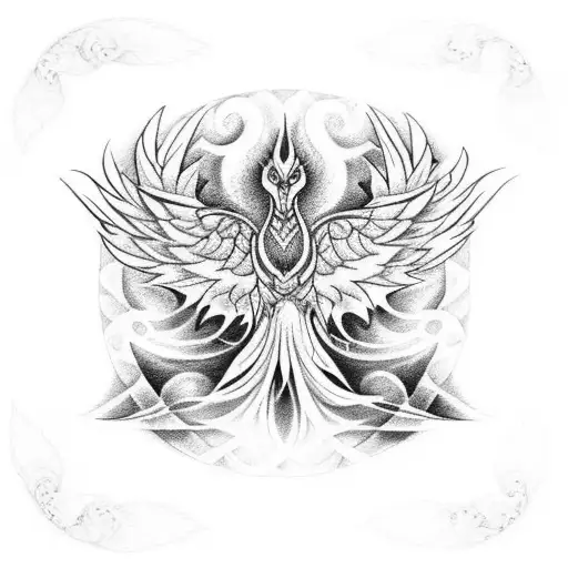Tattoo Design Of Flying Pheonix With Mandala Pattern And Lotus Mandala At The Bottom