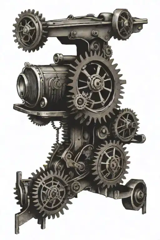 A Tattoo Of A Vintage Car In A Salvage Yard With Mechanical Gears Incorporated Into The Design