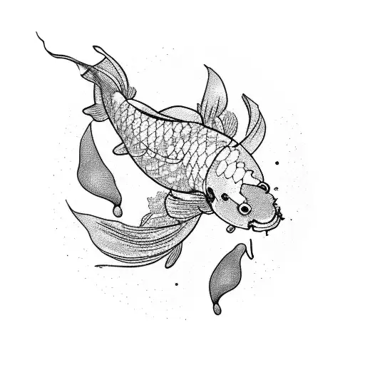 A Peaceful Koi Fish Swimming In A Lotus Pond