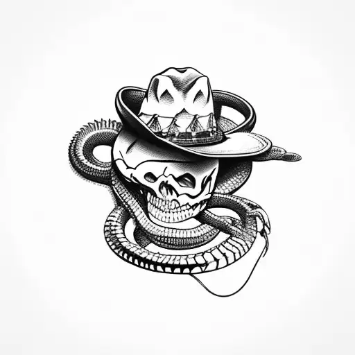 Rattle Snake Skeleton With Cowboy Hat And Battling Gun As Tail