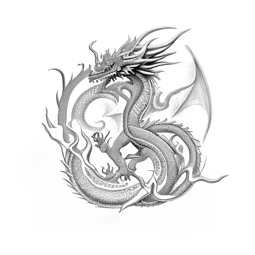 An Intricate Black-grey Tattoo Of A Dragon Coiled Around A Greek Column