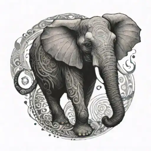 An Elephant Tattoo With Its Trunk Forming A Spiral Based On The Fibonacci Sequence