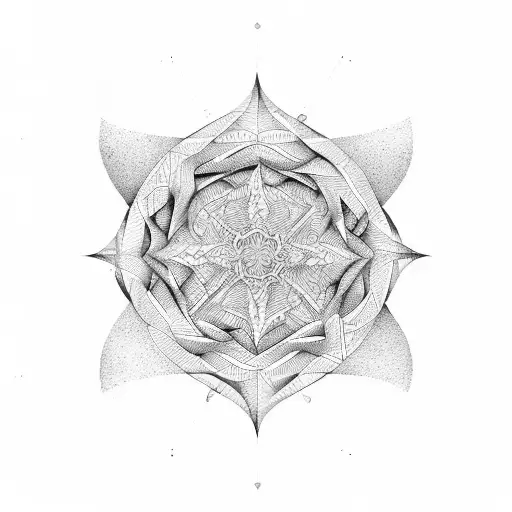 Three Interconnected Ocean Waves Made Of Geometric Shapes In A Dotwork Style