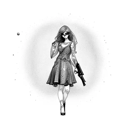 Girl With A Gun And Short Dress
