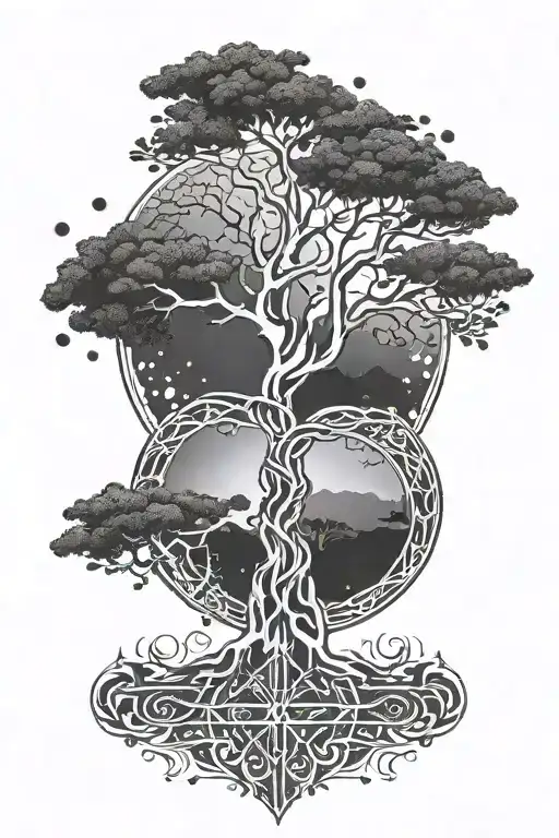 Black Symbolism Including Yggdrasil