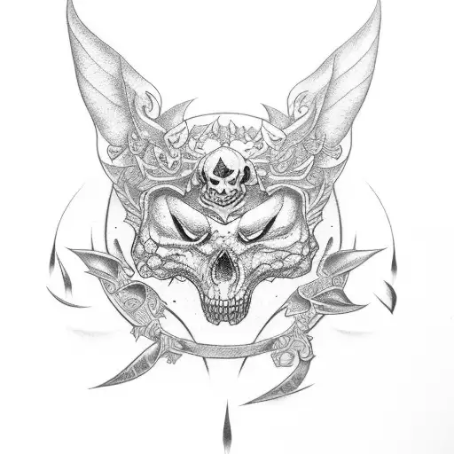 Katana Con Calaveras Incrustadas Y Hojas De Cerezo Alrededor