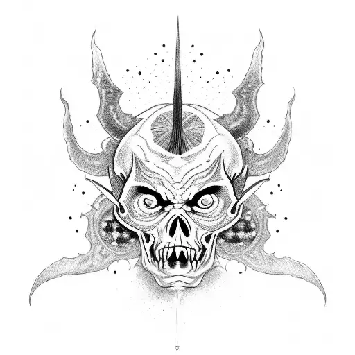 A Sinister Oni Demon With A Galaxy-filled Skull