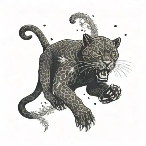 Surrounded By Dandelions There Is A Black Panther Playing A Football Shape Guitar